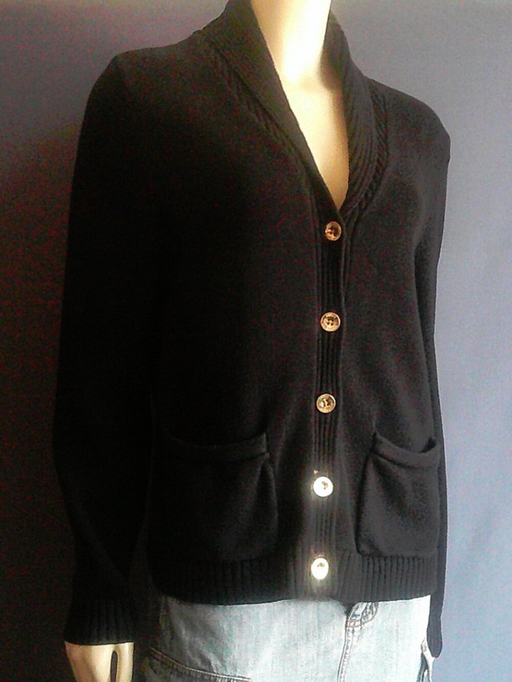 Ralph Lauren Black Cotton Grandpa Cardigan L